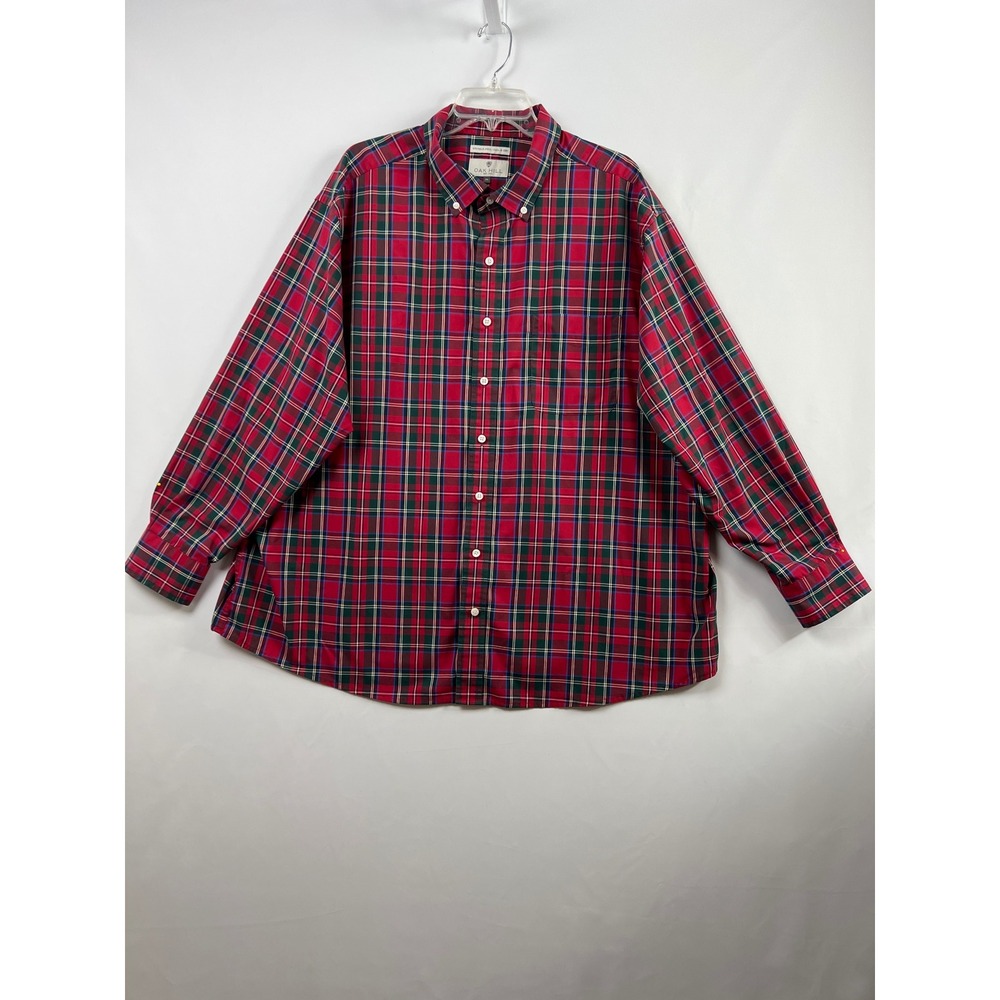 Oak Hill Plaid Button Down Shirt Mens 2XL Red Green Wrinkle Free Cotton Long Slv